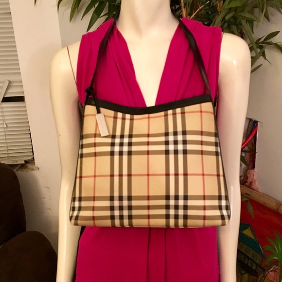 Burberry Handbags - Burberry Check Coated Canvas Patent Shoulder Bag